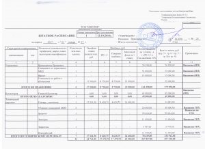 Утвержденное штатное расписание на 2017 год